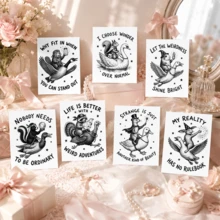 10 buah Stiker Perekat Diri Kutipan Hewan Lucu Hitam Putih, Desain Burung & Tupai Gambar Tangan Retro, Label Dekoratif untuk Jurnal, Buku Catatan, Hadiah & Scrapbooking - 10Pcs - View 2