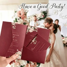 2026F00041319 50/25入 三折口袋式婚禮邀請函封面,訂婚 15週年紀念日 生日 洗禮簡單邀請函信封,DIY邀請函,5*7英吋口袋式邀請函,客製化邀請函,婚禮卡,邀請卡,聖誕卡 - 三折疊請柬 - 查看 6
