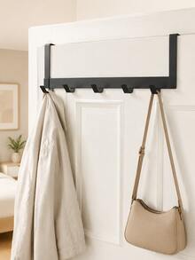 1pc Black Metal Over-The-Door Hook Rack, 5-Hook No-Drill Door Hanger Organizer For Coats, Jackets, Hats, Bags, Towels, Robes And Belts, Space-Saving Storage For Bedroom, Bathroom, Closet, Entryway And College Dorm Room Essentials, Back To School - Multicolor - View 2