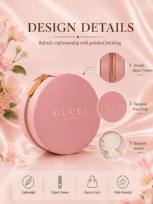 Gucci Dreamy Fragrant Gardenia Cushion Bag 10CM/3.94IN*10CM/3.94IN, Smooth Fabric Material, Gold Zipper With Logo, Compact And Portable, Multi-Functional Storage - Pink - View 6