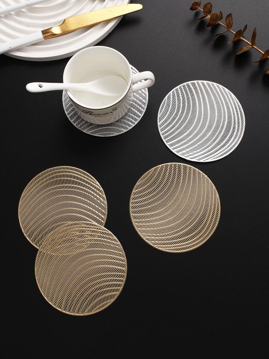6-24pcs Champagne Gold Wavy Pattern Coasters, European Style Premium PVC Round Heat-Insulating Coasters For Home, Bar, Thanksgiving, New Year Decor - Multicolor - View 1