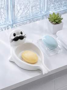 1pc Cute Seal Shaped Soap Tray, Wide Base And Raised Ribbed Design, Decorative Animal Soap Holder, Keeps Soap Clean And Countertop Tidy, Suitable For Bathroom, Kitchen, Dorm, Hotel Or As A Gift | Cute Soap Tray, Bathroom Decor, Soap Storage - Multicolor - View 4