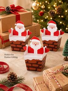 10pcs Reusable Santa Claus Foldable Gift Boxes, Cute Chimney Shaped Candy Gift Packaging, Suitable For Holiday Parties, Winter Celebrations, Dessert Table, Gifting, Holiday Decorations And Seasonal Sweets - Multicolor - View 3