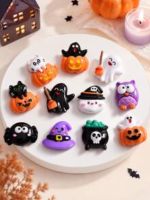 10pcs Random Style Halloween Theme Cute Resin Charms - 3D Glossy Flat Back Design, Including Ghost, Bat, Magic Hat, Owl, Pumpkin, Cat And Other Elements, Suitable For Phone Case Decoration, Scrapbooking And Other Creative Projects - A - View 7