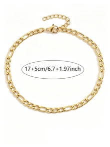 1pc Minimalist Fashion Stainless Steel NK Chain Bracelet, Gold Figaro Chain Bracelet, Suitable For Women, Perfect As A Gift - Yellow Gold - View 2