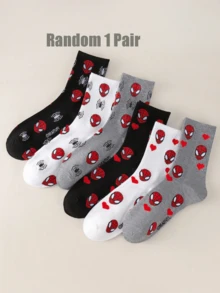 Disney 6 Pairs/3 Pairs/1 Pair Random Heart Print Cool Sweet Fashion Over-The-Knee Socks, Soft Breathable Elastic Cartoon Pattern, Suitable For Daily Wear, Fan Gatherings And Couple Outfits - Multicolor - View 10