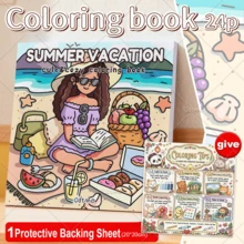 Summer Vacation Cute & Cozy Coloring Book For Kids & Adults, Large Print Summer Beach Holiday Coloring Pages, 120gsm Thick Paper (FREE GIFT 1 Protective Backing Sheet) Stress Relief & Mindfulness, Relaxing & Fun Summer Drawing Activity Book For Girls - Summer Vacation - View 3