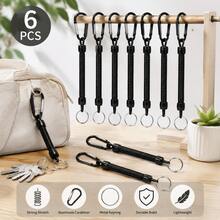 Multifunctional Elastic Retractable Key Lanyard With Quick-Release Carabiner + Metal Key Ring, Outdoor Fishing Camping Daily Commute Anti-Loss Key Tool Chain - Black - View 6