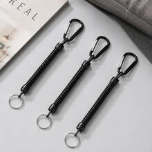 Multifunctional Elastic Retractable Key Lanyard With Quick-Release Carabiner + Metal Key Ring, Outdoor Fishing Camping Daily Commute Anti-Loss Key Tool Chain - Black - View 12