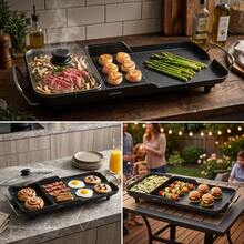 2-In-1 Electric Grill With Hot Pot, Extra Large Indoor BBQ Grill Griddle Combo, 5-Level Adjustable Temperature Multi-Function Tabletop Grill, Nonstick Cooking Station With Kitchen Utensil Gift Set - US B Type Plug(110-127V) - View 5