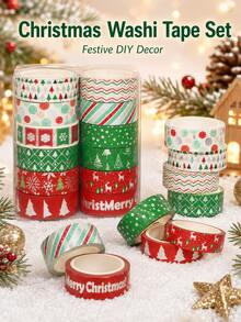 12 Rolls/Box Vintage Christmas Silver Foil Washi Tape, 1.5cm*5m Size Festive Tape Set, Perfect For Holiday Gift Wrapping, Card, Journal, And Scrapbook Decorations - Sets - View 11