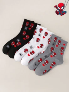 Disney 6 Pairs/3 Pairs/1 Pair Random Heart Print Cool Sweet Fashion Over-The-Knee Socks, Soft Breathable Elastic Cartoon Pattern, Suitable For Daily Wear, Fan Gatherings And Couple Outfits - Multicolor - View 6