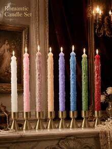 1pc 23cm (9 Inch) 3D Rose Embossed Taper Candle, Vintage Hand-Carved Long Stem Candle Holder, Smokeless Decorative Dinner Candle, Suitable For Wedding, Party, Ramadan, Home Table Centerpiece Decoration, Romantic Fragrance Decorative Gift - A - View 6