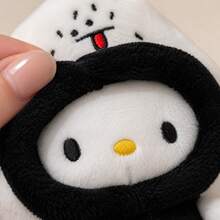 SANRIO 1pc KT Cat Plush Keychain, Black & White Hello Kitty Bag Charm, Cute Hooded Cloak Stuffed Doll Pendant For Backpack, Purse, Keys & Gift - Multicolor - View 6