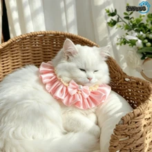 1pc Pet Peach Bobo Bandana Pet Bib Satin Bow Tie Pearl Princess Style Pet Accessory Ruffle Edge Cat Dog Universal - Multicolor - View 5