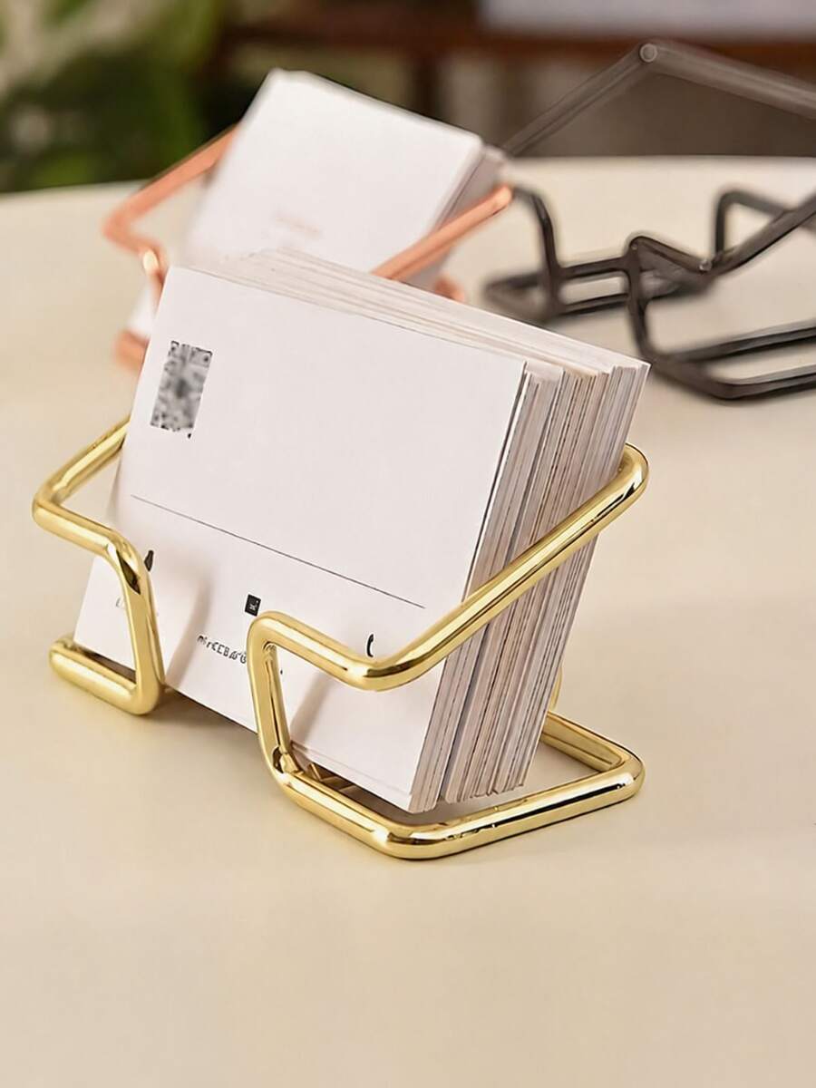 Creative Hollow Business Card Holder And Storage Stand, Minimalist Card Display Rack For Office Desk, Multi-Purpose Photo Note Display Accessory For Home Studio Countertop, Vertical Desktop Business Card Holder; Dual-Use Photo And Business Card Display Rack - Multi-color - View 1