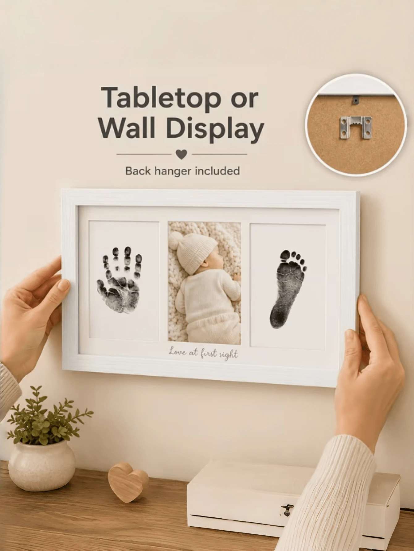 Baby Hand And Footprint Kit, Wooden Photo Keepsake Frame, Ink‑Less Print Pads For Newborn, Baby Shower Memory Souvenir Gift For Boys Girls New Parents