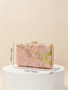 1件 3D花卉串珠硬殼晚宴手拿包，極簡金色金屬鎖扣，輕奢婚宴禮服搭配，可拆卸鍊條斜跨小包（隨機剪裁） - 粉色 - 查看 3