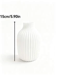 1pc Modern Vertical Textured Vase Minimalist Tabletop Flower Vase Decor - Multicolor - View 6