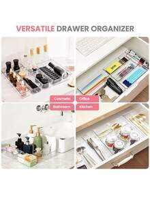 Clear Plastic Drawer Organizer Trays, Multi‑Size Makeup Storage Bins , Vanity Desk Drawer Divider For Cosmetics, Brushes, Jewelry, Office Supplies,Kitchen Gadgets, 4/8/9/13/18/25 Pcs Optional - View 10