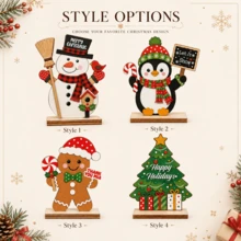Custom Christmas Wooden Table Decor With Text, Personalized Snowman Penguin Gingerbread Tree Display, Festive Holiday Style, Customized Desktop Ornament, Customizable Christmas Home Decor, Party Table Accent, Holiday Gift, Christmas Decoration - Multicolor - View 3