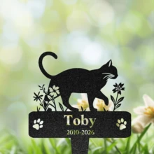 1pc Customized Cat Memorial Gift, Personalized Cat Memorial Keepsake, Metal Grave Marker, Cat Garden Decor, Condolence Gift, Pet Memorial Stake, Yard Decoration - Black - View 6