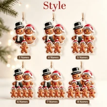 Custom Gingerbread Family Christmas Ornament, Personalized Tree Decor, Festive Holiday Style, Customized 3-8 Names Family Keepsake, Customizable Christmas Hanging Decoration, Family Name Ornament, Christmas Home Decor, Christmas Gift, 2D Flat - Style C - View 3