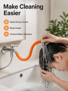 2pcs Extended Faucet Extender, All-Copper Interface Wear-Resistant Durable Model, Silicone Outer Tube Flexible Bendable Easy To Store, Built-In Filter Aerator Even Water Flow, Orange Minimalist Long Cylindrical Design, Silver End Cap Exquisite Detail Elegant Look, Silicone Tube Body Soft Elastic Anti-Kink, Copper Interface Threaded Connection Secure Installation, Extend Water Discharge Distance Convenient For Cleaning, Simple Installation Interface Compatible With Faucets - Multicolor - View 4