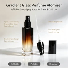 Reusable Gradient Square Glass Perfume Spray Bottle, Portable Mini, Reusable Cosmetics Essential Oil Dispenser For Men And Women, Elegant Gradient Color Empty Perfume Storage Bottle For Outdoor Commuting And Dating Gifts - Multicolor - View 2