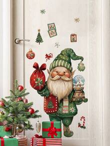 mama look 1pc, Multi-Style, Christmas Decoration Wall Sticker, Green Santa Claus, Christmas Puppet, Elf Standing In A Row, Deer Christmas Series Sticker, PVC Self-Adhesive Removable Wall Sticker, Suitable For Bedroom, Living Room, Study, Dining Room, Bathroom, Home Wall Decoration, Door Sticker/Toilet Sticker - Multiple Styles - View 1