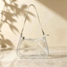 1pc - Transparent No Print - PVC Material - Portable Storage - Zipper Closure - Minimalist - Underarm Shoulder Bag - Daily Outing, Party, Commute Use - White - View 2