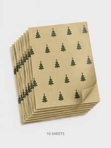 10pcs Christmas Wrapping Paper , Red Green Kraft Gift Wrap With Snowflake Tree And Reindeer Print, For Home Crafters And Gift Givers, Gift Box Packaging, Bow Making, Holiday Party And DIY Decor - Multicolor - View 10