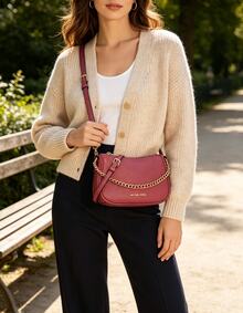 Michael Kors MK Carmela Women's Small Crossbody Bag, Handbag, Tote Bag With Chain Strap - Hot Pink - View 4