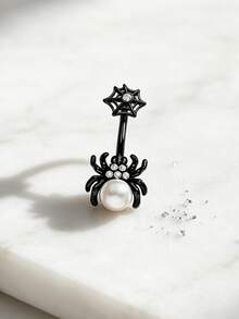 1pc Stainless Steel Dark Series Spider Belly Button Ring Piercing Jewelry Suitable For Daily Wear - Black - View 1