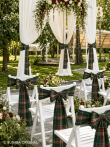 4pcs Christmas Scottish Plaid Chair Back Bowknot Ribbons, Red And Green Checkered Dining Chair Sashes, Wedding Banquet Holiday Party Bamboo Chair Decor - Multicolor - View 9