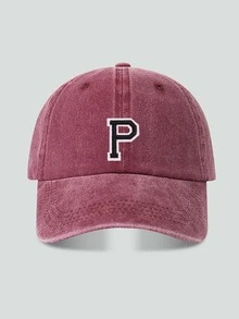 1pc Customized A-Z Letter Washed Vintage Baseball Cap, Burgundy Soft Top Dad Hat, Spring/Autumn Unisex Streetwear Y2K Retro - Burgundy - View 24