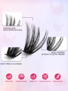 4 Pairs Spiky Lash Clusters, Thick Lash Tufts With Pointed Tips, Wispy Cluster Lash Extensions, D Curl Individual Lashes, 30D/40D/50D/60D Fluffy Lash Clusters, DIY Lash Look, Individual Lashes - View 3