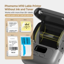 Phomemo M110 無線標籤印表機 - 203dpi 便攜式標籤機，適用於小企業、辦公室、商店 - 相容於 iOS/Android 與 PC - 適用於條碼、價格、物流、地址與衣物標籤 - 灰色 - 查看 3