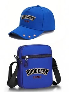 1件/2件裝「Brooklyn」字母圖案印花中性街頭時尚戶外運動棒球帽與斜跨包，可調節，送給自己或朋友的禮物 - 彩色 - 查看 18