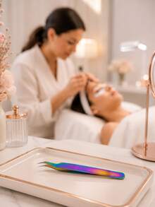 Pinça Curva Profissional para Extensão e Alongamento de Cílios Lash Designer Precisão Fio a Fio e Volume - Visão 9