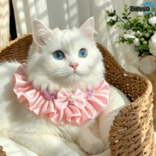 1pc Pet Peach Bobo Bandana Pet Bib Satin Bow Tie Pearl Princess Style Pet Accessory Ruffle Edge Cat Dog Universal - Multicolor - View 1