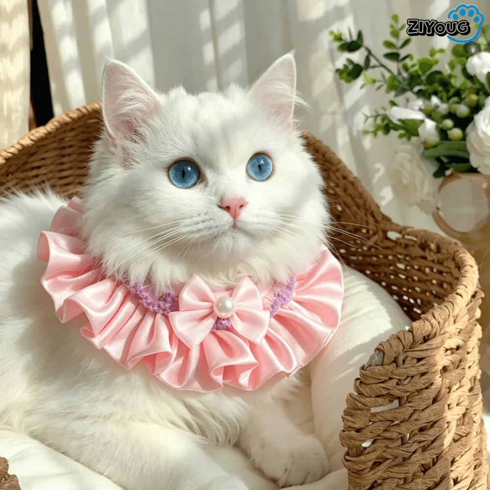 1pc Pet Peach Bobo Bandana Pet Bib Satin Bow Tie Pearl Princess Style Pet Accessory Ruffle Edge Cat Dog Universal - Multicolor - View 1