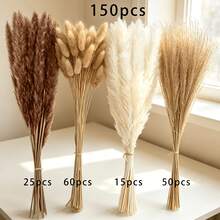 25/50/100/200pcs - Artificial Pampas Grass Mixed Bouquet, Artificial Reed, Artificial Reed Grass, High Fluffy Artificial Fake Flowers, Bedroom Decor, Bohemian Style Decor, Reed Grass Vase Filler, Farmhouse Home Wedding Decor, Reed Grass Vase, Suitable For Living Room, Bedroom, Kitchen, Decorative Gift, Birthday Graduation, Autumn Decor, Autumn - Brown 3 - View 8