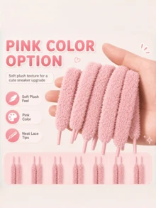 QKC 2 Pairs Soft Fluffy Shoelaces, Puffy Flat Sneakers Laces, Cute Shoe Accessories For Casual Shoes - Pink - View 5