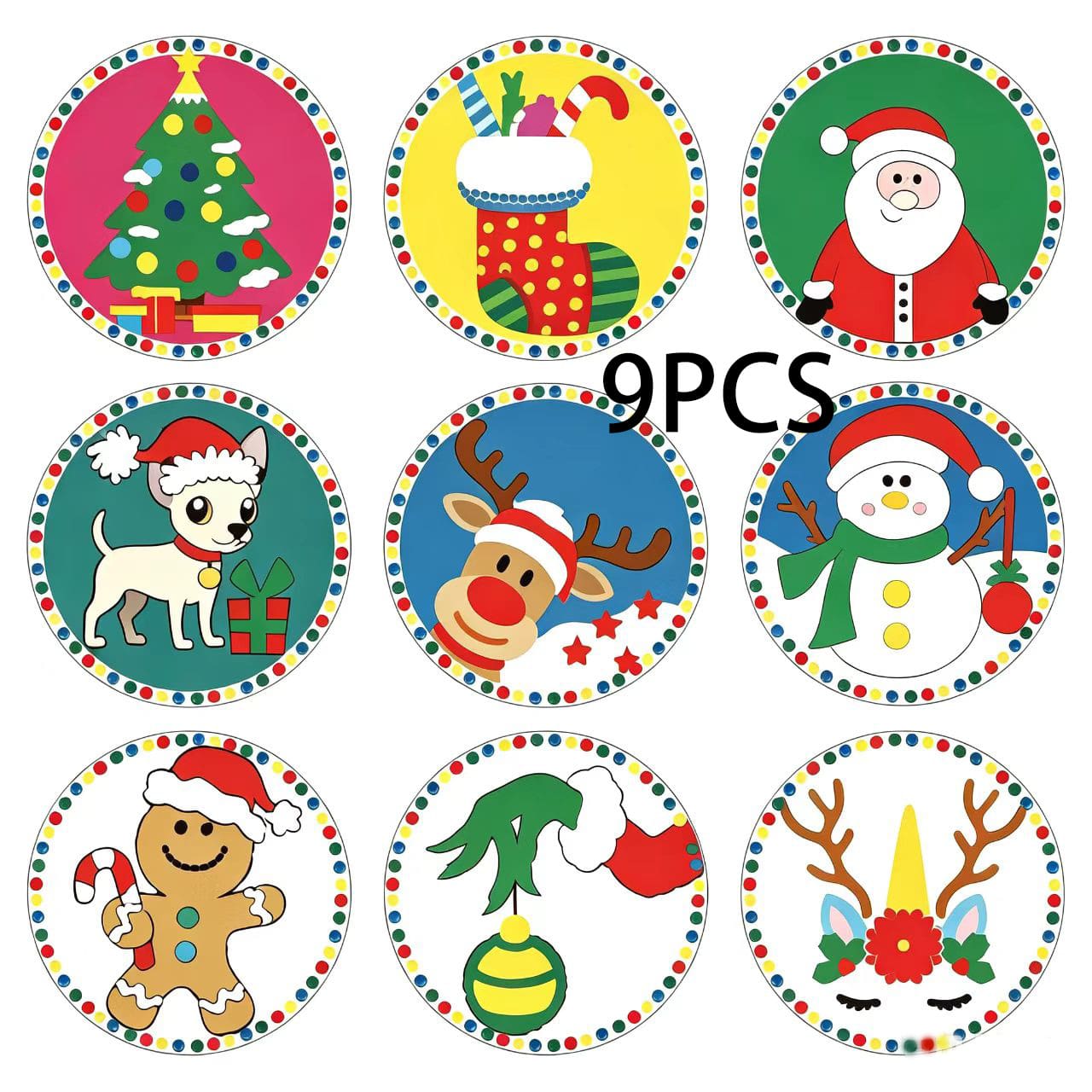 Christmas Hot-Selling 9pcs Christmas Coasters, Cute Cartoon Santa Claus, Snowman, Reindeer, Gingerbread Man, Puppy, Tree PET Water Cup Coasters, Suitable For Home Kitchen Dining Table Party, Winter Holiday, Protect Tabletop Decor, Christmas Decoration Gift - Multi-color LDX2662 - View 1