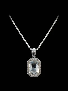 Rectangular Large Gemstone Pendant Full Diamond Cuban Necklace, Octagonal Main Stone Rhinestone Pendant, Hip Hop Ice Diamond Accessory, Unisex Rap Street Party Jewelry - Gemstone Pendant Necklace - View 4