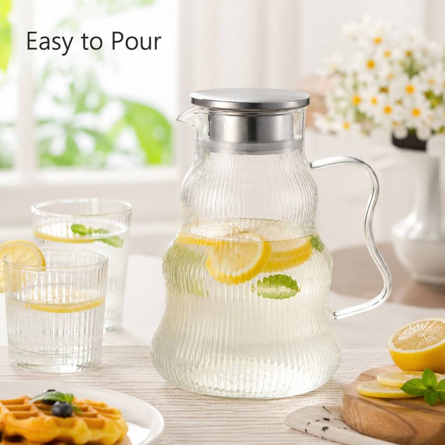 A/B Style Glass Water Jug, 1650ml Or 2200ml Beverage Pitcher With Handle For Kitchen, Dining Room And Home Use - Clear - View 1