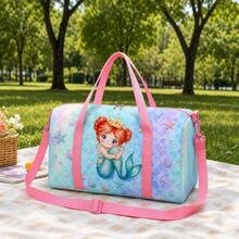 Cute Mermaid Princess & Shell Print Girls Travel Bag, Pink Zipper Travel Tote With Top Handle And Shoulder Strap - MERMAIDS-5 - View 1