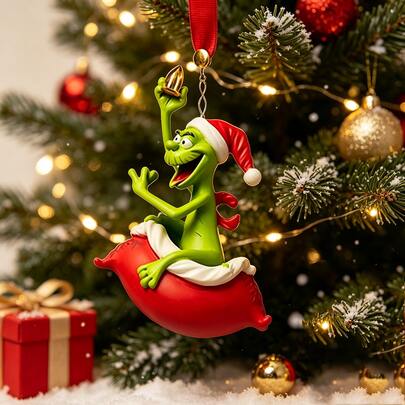 The Grinch 9件/4件/1件聖誕樹吊飾，2D壓克力綠色怪物坐在禮物袋上的吊墜，快樂聖誕裝飾，適合家庭與成人的節日居家與派對裝飾（隨機款式）