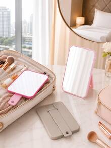1pc Foldable Makeup Mirror With Stand, Portable High-Definition Desktop Vanity Mirror, Adjustable Angle Rectangular Tabletop Makeup Mirror, Suitable For Women And Girls, Bedroom, Dorm, Office And Daily Makeup Travel Portable Mirror - Multicolor - View 3